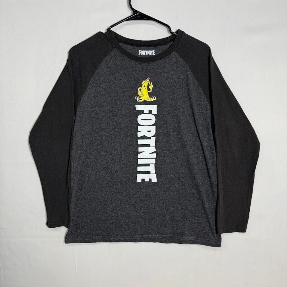 Fortnite Peely Banana Long Sleeve Raglan Graphic‎ T-Shirt Kids Charcoal Black